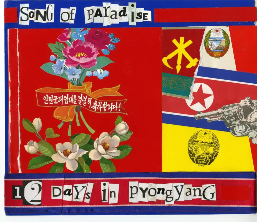 North Korea, “The Benevolent Sun”, a book to come soon by Pierre Bessard, design by Sybren Kuiper (Works 1990-2015) a mixt of collages, assemblage of movies interviews, a journal, paintigs (acrylic, oil painting) panoramics pictures in B&W, colours pictures etc ..perhaps ill come again just for close definitely this one in end of the year… Editions Bessard